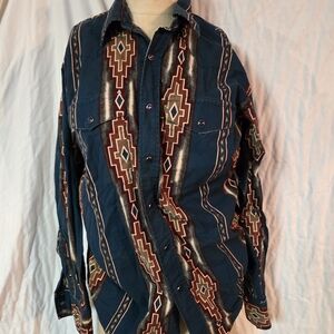 Panhandle Slim Blue and Brown Geometric Shirt